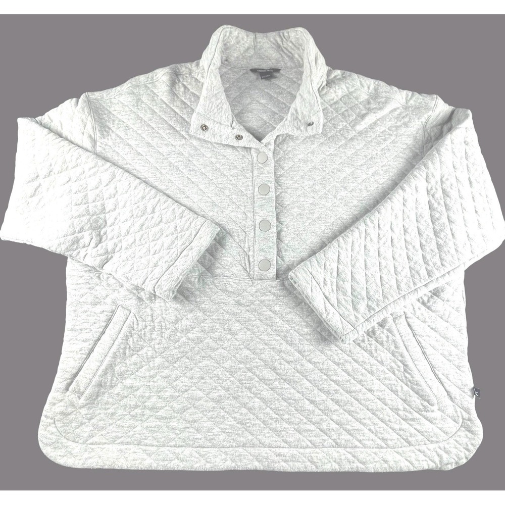 die Bauer Womens XXL Gray Quilted Pullover Snap Neck Sweatshirt Pockets Cozy Fun